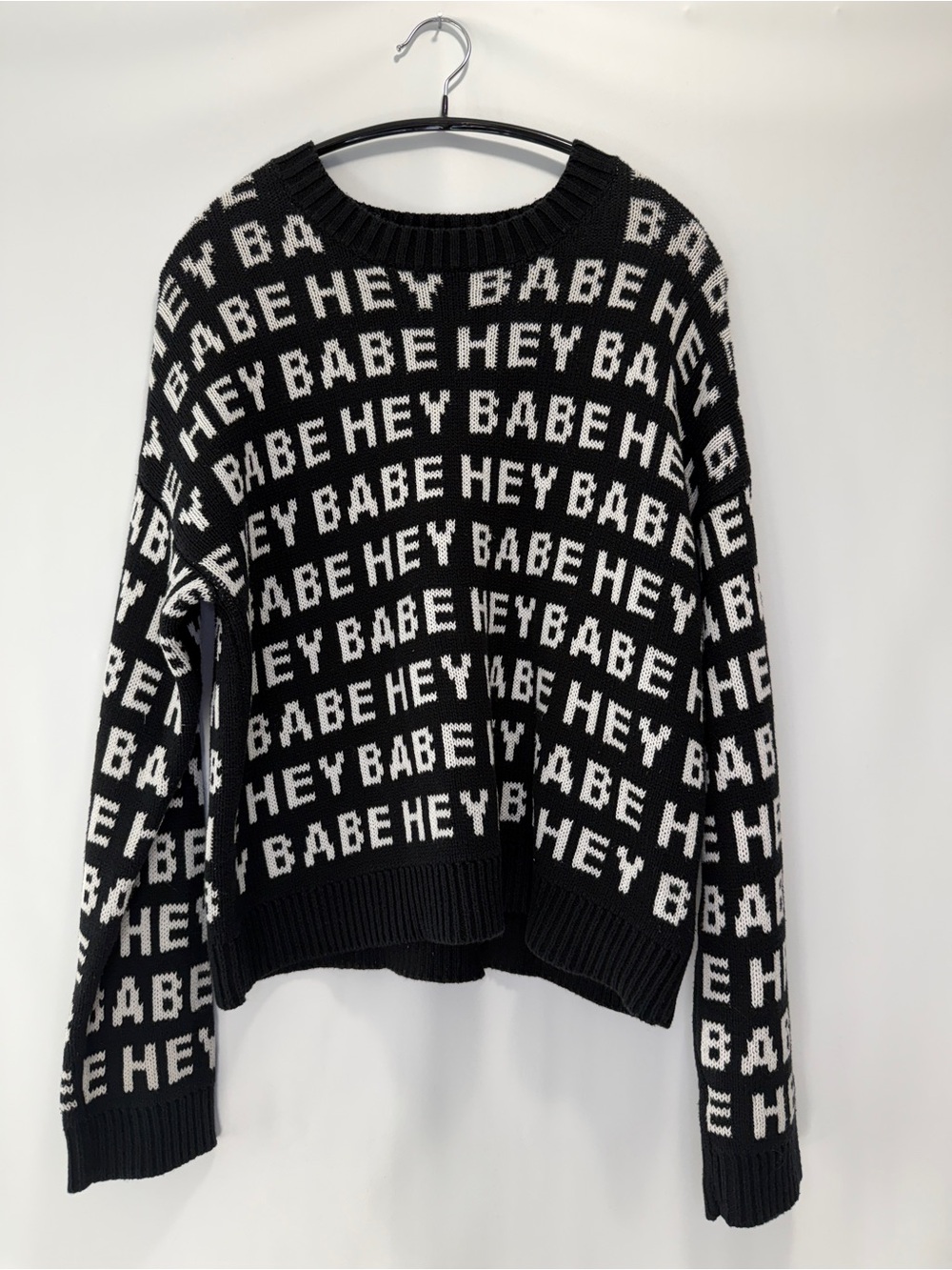 Brunette The Label Black & White 'HEY BABE' Knit Sweater women’s Small
